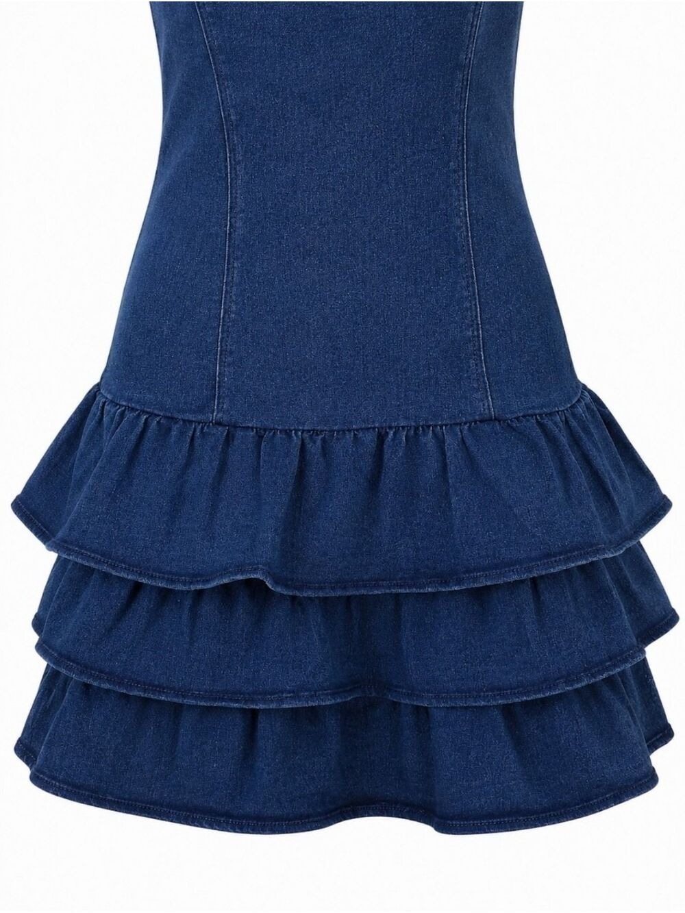 Denim Halter Ruffle Mini Dress Small Dark Wash Story On Coastal Cowgirl NWT - Picture 5 of 10